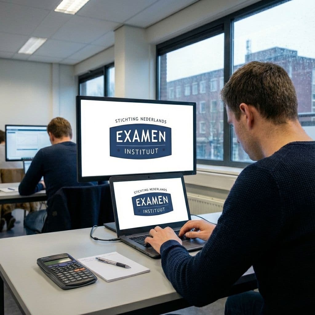 Kandidaten maken een EP examen op een volledig ingerichte werkplek