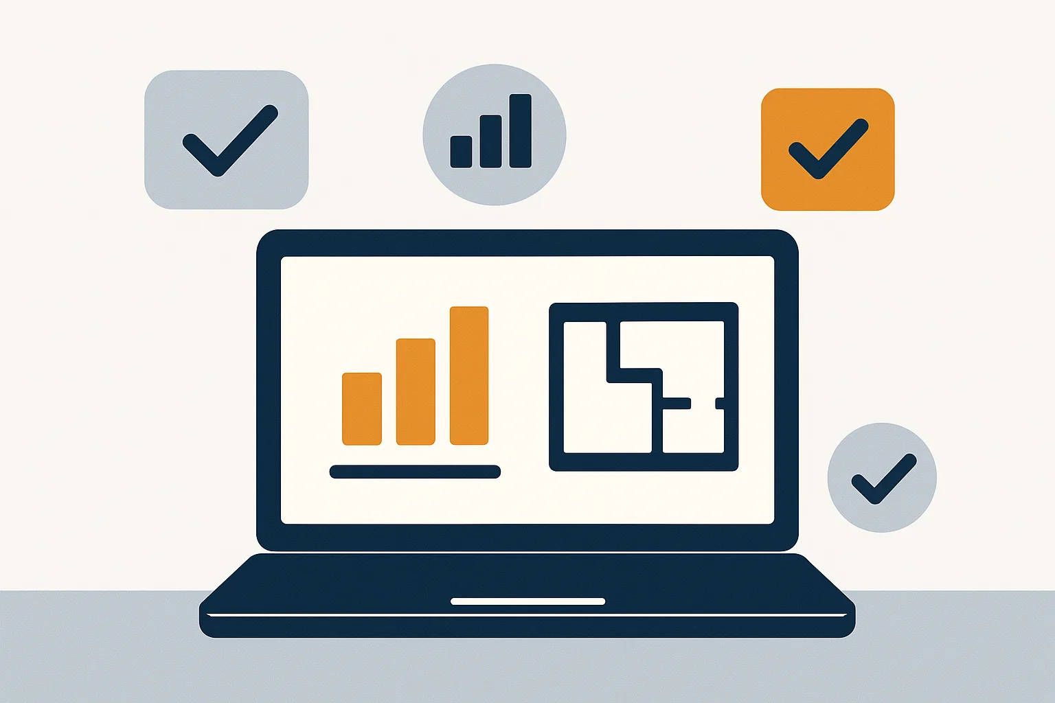 Laptop met een energieprestatie-softwareinterface met grafieken en een plattegrond